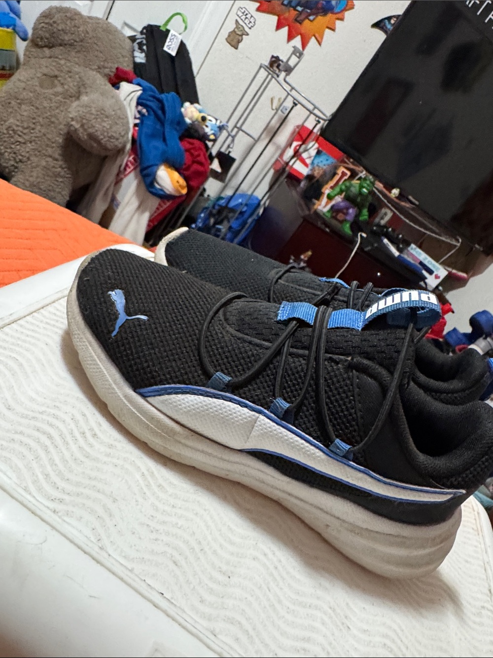 Puma Kids Black Slip-On Sneakers with Blue Accents